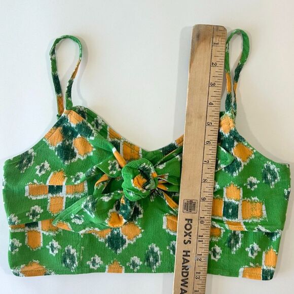 Aerie Women's Tie Front Crop Top Green/Yellow M - Picture 6 of 6